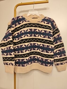 Ishka Handmade 100% Wool Crewneck Sweater Multicolored Pattern Mens M -SEE DESC.